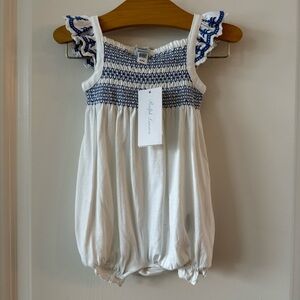 NWT Ralph Lauren Baby Girl Smocked Eyelet Bubble Shortall